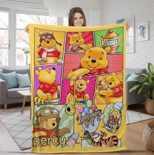 Discover Custom Name Bear Cartoon Blanket, Personalized Name Bear Movie Blanket, Cartoon Blanket Gift For Boy Or Girl