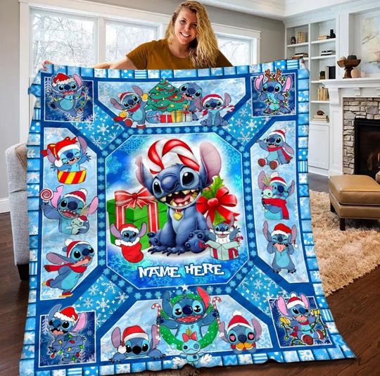 Discover Disney Cartoon Lilo And Stitch Merry Christmas Quilt Blanket, Lilo and Stitch Disney Gift For Fan Blanket, Cartoon Blanket, Christmas Gifts