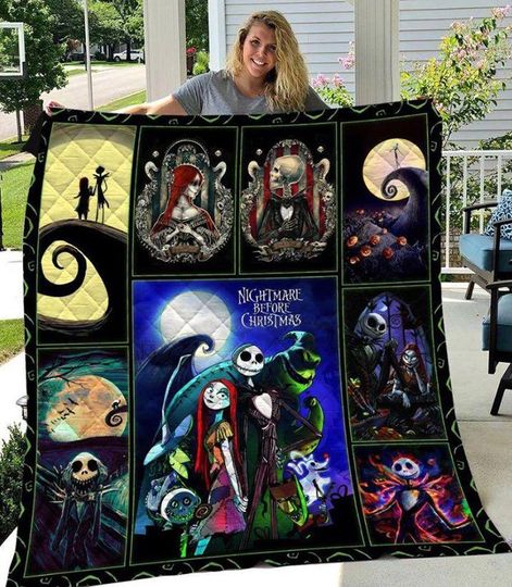 Jack Skellington And Sally The Nightmare Before Christmas Fleece Sherpa Fleece Blanket, Personalized Blanket, Christmas Gift, Christmas Quilt