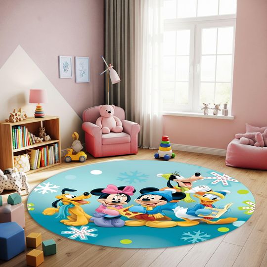 Discover Mickey Mouse Christmas Round Rug, Holiday Decor, Custom Printed