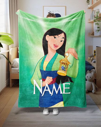 Personalized Mulan And Cricket Character Blanket, Brave Warrior Girl Blanket, Mulan Movie Inspired Fleece Blanket, Princess Birthday Gifts