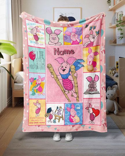Discover Personalized Disney Piglet Blanket, Pooh Friends Piglet Kids Blanket, Winnie Pooh Piglet Baby Throw Gift, Piglet Nursery Bed Decor, NVA767