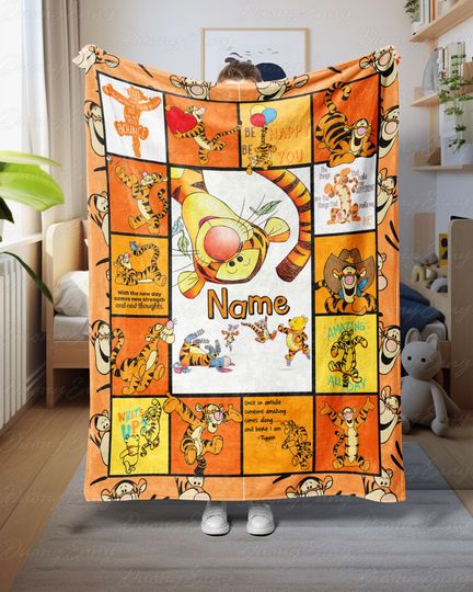 Discover Customized Disney Tigger Blanket, Winnie Friends Tigger Woven Blanket, Vintage Tigger Birthday Kids Gift, Winnie The Pooh Bed Decor, NVA768
