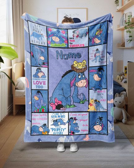 Discover Custom Winnie Pooh Eeyore Blanket, Disney Eeyore Donkey Woven Blanket, Cute Eeyore Baby Shower Blanket, Eeyore Birthday Kid Gifts, NVA772