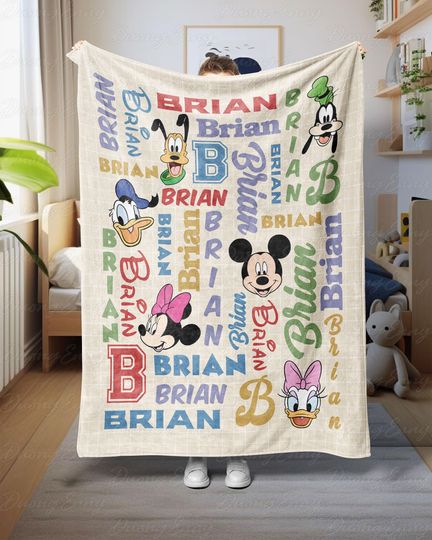 Discover Personalized Mickey & Friends Blanket, Mickey And Minnie Soft Blanket, Donald Goofy Pluto Blanket, Magic Kingdom Bedroom Sofa Decor, THA313