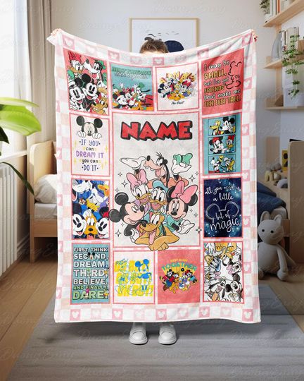 Discover Custom Mickey & Friends Quotes Blanket, Mickey Kids Name Soft Blanket, Minnie Daisy Baby Girl Blanket, Mickey Picture Frame Blanket, THA314