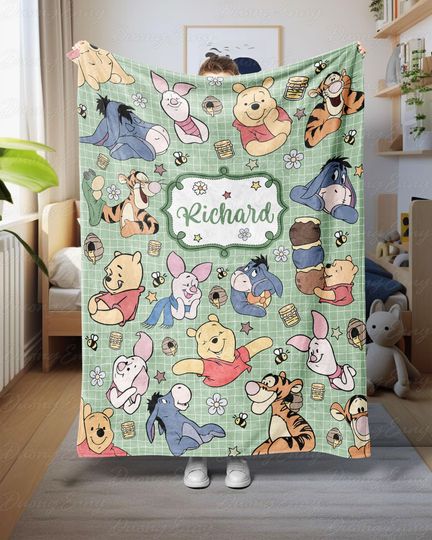 Discover Custom Disney Pooh And Friends Blanket, Winnie The Pooh Blanket For Kids, Unique Pooh Bear Blanket, Disney Birthday Gift For Boy Girl,NVA780