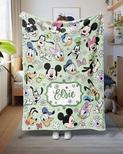 Discover Mickey Mouse And Friends Custom Baby Blanket, Mickey Minnie Disneyland Blanket, Pluto Donald Max Blanket, Disneyworld Birthday Gift,THA316-3