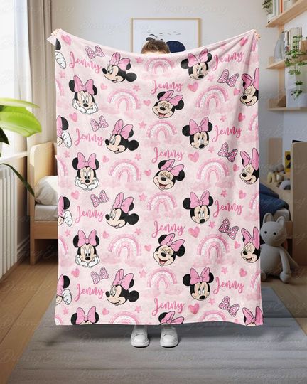 Discover Minnie Mouse Baby Blanket Personalized, Minnie Mouse Kids Name Blanket, Minnie Mouse Girl Room Decor, Disney Mouse Birthday Gift, THA317-2