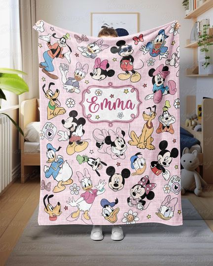 Discover Minnie And Mickey Personalized Blanket, Mickey Mouse And Friends Blanket, Disney Baby Girl Blanket, Cute Cartoon Blanket For Kids, THA316-2