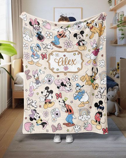 Discover Mickey Characters Custom Kid Name Blanket, Mickey Minnie Donald Blanket, Daisy Pluto Goofy Blanket, Disney Brithday Gift For Kids, THA316-5