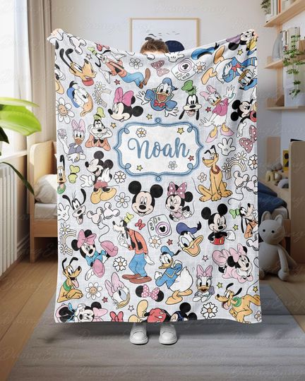 Discover Personalized Mickey And Friends Blanket, Disneyland Mickey Mouse Blanket, Mickey Minnie Donald Goofy Throw, Disney Baby Shower Gift,THA316-1