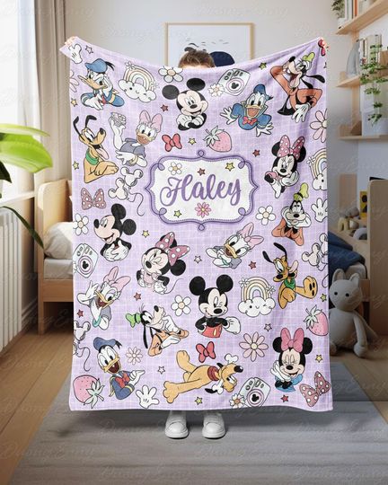 Discover Customized Disney Blanket Baby Name, Mickey Mouse And Friends Blanket, Cute Minnie Character Blanket, Disney Movies Gift For Kids, THA316-4