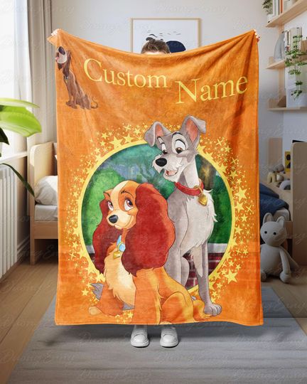Discover Lady And The Tramp Personalized Blanket, Custom Name Throw For Disney Fans, Dog Lovers Baby Girl Blanket, Disney Room Decor Blanket,DTA087-4