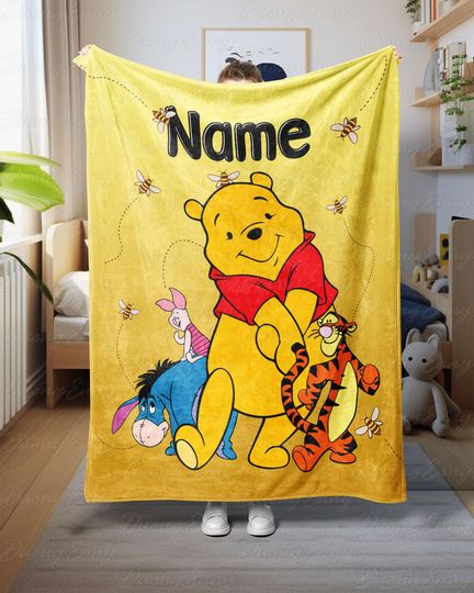 Discover Costume Winnie The Pooh Blanket, Personalized Baby Name Blanket, Pooh And Friends With Bees Throw, Disney Blanket Home Decor For Kid, NVA771