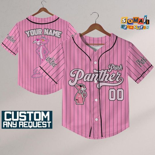 Custom Pink Panther Baseball Jersey, Cute Cartoon Animal Jersey Shirt, Funny Panther for Fan