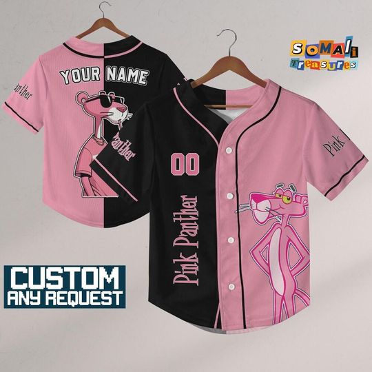 Custom Pink Panther Baseball Jersey, Cute Cartoon Animal Jersey Shirt, Funny Panther for Fan