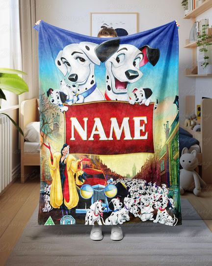 Discover Cute 101 Dalmatians Personalized Blanket, Unique Disney Dog Blanket With Name, Cozy Cartoon Puppy Blanket, Dalmatian Fan Gift Throw,DTA086-5