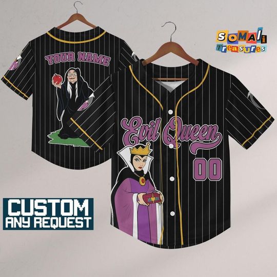 Discover Personalized Evil Queen Baseball Jersey, Custom Halloween Shirt, Disney Villain Shirt, Disneyland Shirt, Birthday Gift for Kids, Snow White