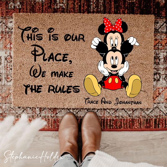 Discover This Is Our Place Doormat, Custom Mouse Welcome Mat, Personalized Cartoon Mouse Door Mat