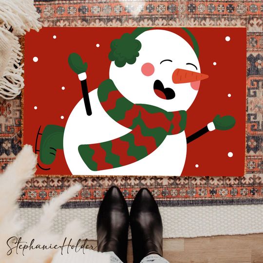 Discover Snowman Christmas Doormat, Holiday Welcome Mat, Santa Hat Winter Entryway Rug, Festive Xmas Porch Outdoor Decor