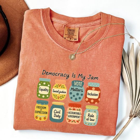 Discover Democracy Is My Jam Shirt, Pro Democracy Graphic Tee with Equality Voting Rights and Civil Justice Jars, Political Statement T-Shirt