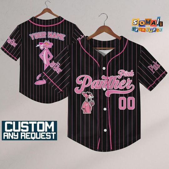 Custom Pink Panther Baseball Jersey, Cute Cartoon Animal Jersey Shirt, Funny Panther for Fan