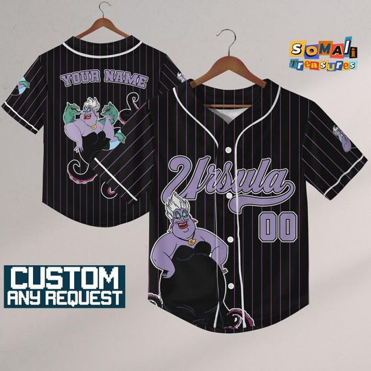 Discover Personalized Ursula Baseball Jersey, Custom Halloween Villain Shirt, Disneyland The Little Mermaid Birthday Gift for Kids