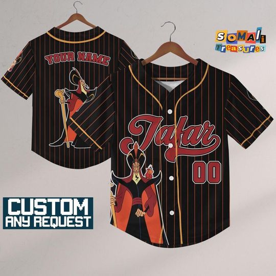 Discover Personalized Jafar Baseball Jersey, Custom Halloween Disney Villain Shirt, Kids Birthday Gift, Aladdin Disneyland Shirt