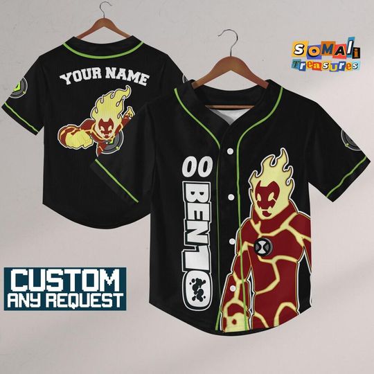 Personalized Ben 10 Pyronite Fire Baseball Jersey for Kids, Youth, Adults, Cartoon Team Outfit