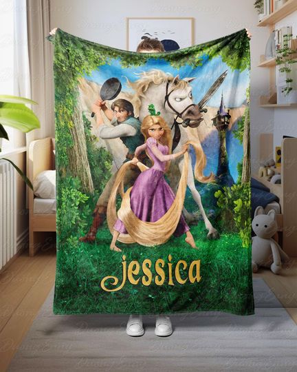 Discover Disney Tangled Blanket With Name, Rapunzel Princess Costume Blanket, Flynn Rider And Rapunzel Blanket, Disney Tangled Gift For Fans