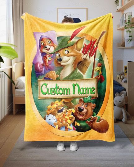 Discover Robin Hood And Little John Custom Blanket, Cute Fox Cartoon Blanket, Robin Hood Character Throw, Robin Hood Gift For Disney Lovers