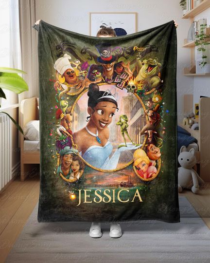 Discover Personalized Tiana And Naveen Throw, Tiana Princess And The Frog Throw, Fairytale Disney Movie Blanket, Disney Princess Lover Gift