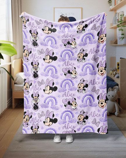Discover Purple Minnie Mouse Baby Blanket, Disney Girl Blanket With Name Custom, Cute Minnie Mouse Blanket, Birthday Kids Gift Home Decor