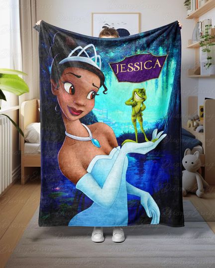 Discover Princess And The Frog Custom Blanket Name, Fairytale Tiana Princess Throw, Magic Frog Prince Blanket, Unique Gift For Disney Lovers,VTB496-3