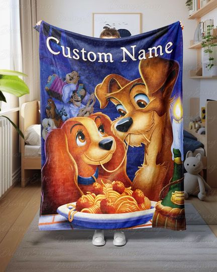 Discover Lady And The Tramp Characters Throw, Custom Name Disney Dog Lovers Blanket, Romantic Movie Night Throw, Magic Kingdom Birthday Gift,DTA087-3