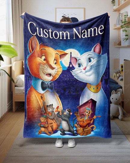 Discover Custom The Aristocats Movie Blanket, Marie Toulouse Berlioz Disney Blanket, Cats Paris Night Blanket, Magic Kingdom Gift For Kids, DTA088-3