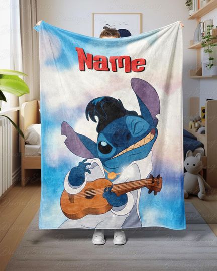 Discover Customized Lilo And Stitch Cartoon Blanket, Cute Stitch With Guitar Blanket, Disney Stitch Baby Blanket, Birthday Gift Ideas For Kid, NVA781