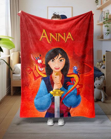 Discover Disney Mulan Movie Personalized Blanket, Red Dragon Mushu Character Blanket, Mulan Baby Girl Blanket, Disney Princess Birthday Gifts, VTB497