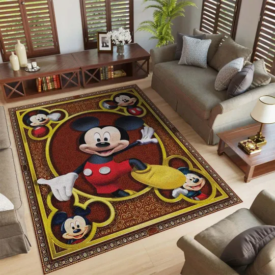 Discover Mickey Mouse Rug Classic Cartoon Character Carpet for Bedroom Floor Decor