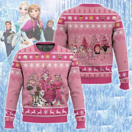 Discover Disney Frozenn Pink Ugly Christmas Sweater, All Over Print 3D Ugly Sweater