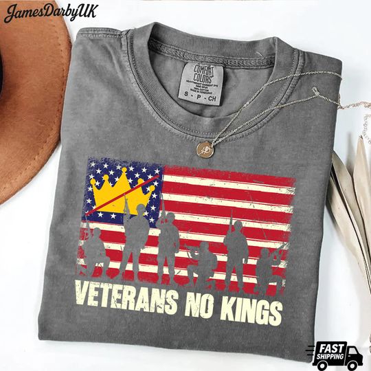 Discover Military Veterans Protest USA Flag No Kings Tee, No Kings in America Shirt, Anti Trump TShirt, Political Shirts, Anti Maga Tee