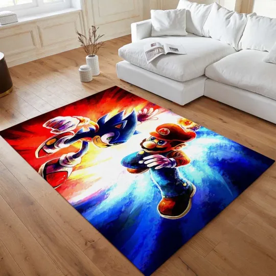 Discover Mario and Sonic Video Game Area Rug Carpet Cartoon Living Room Bedroom Home