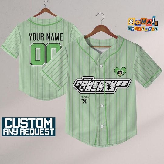Discover Personalized Powerpuff Girls Buttercup Baseball Jersey, 90s Cartoon Retro Tee, Birthday Gift for Fans