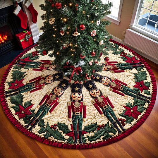 Discover Nutcracker Christmas Tree Skirt - Round Holiday Decor for Family Christmas Gifts