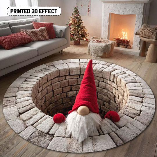 Discover Gnome Christmas 3D Printed Round Floor Mat, Santa Claus Christmas Rug, Christmas Welcome Door Mat, Winter Home Decor