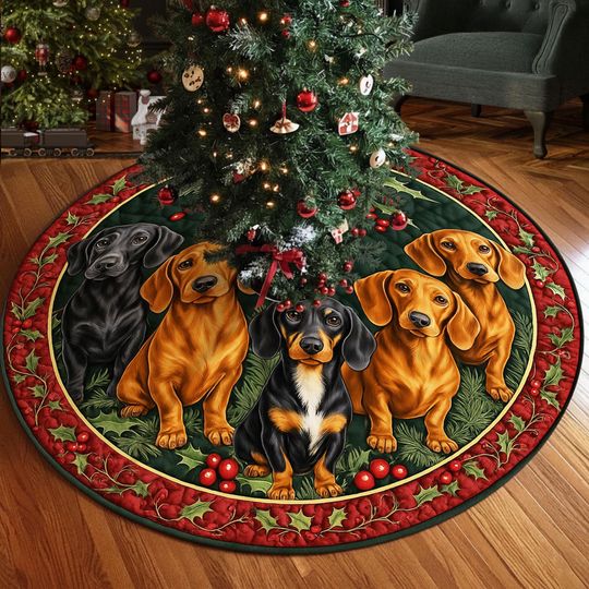 Discover Dachshund Christmas Tree Skirt, Dog Holiday Round Tree Mat, Festive Home Decor for Pet Lovers