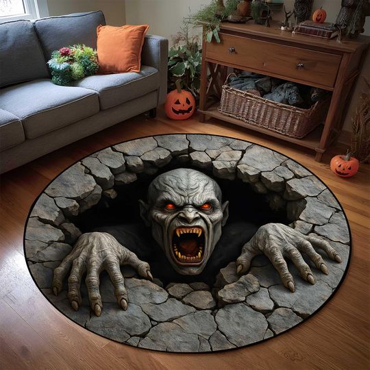 Halloween Monster 3D Printed Round Door Mat, Ghost Halloween Rug, Fall Decor, Halloween Welcome Mat