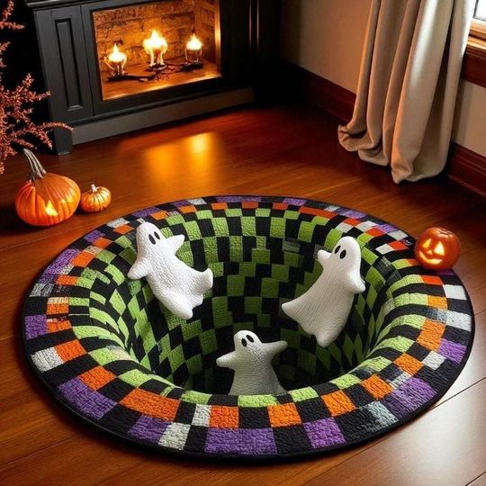 Halloween Ghost 3D Printed Round Floor Mat, Ghost Halloween Rug, Fall Door Welcome Decor