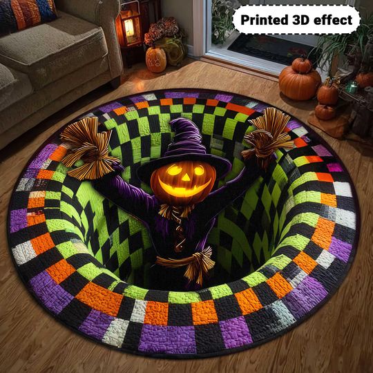 Halloween Scarecrow 3D Round Floor Mat, Ghost Halloween Rug, Fall Decor, Welcome Door Mat